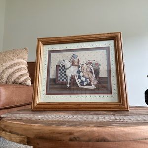 Vintage Home Interiors Pat Pearson 1990 Framed Print Horse and Teddy Bears